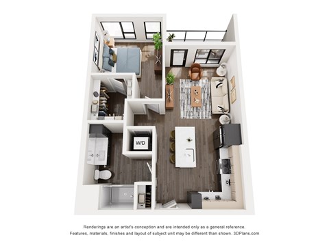 Floor plan for 1 bed, 1 bath, 712 sqft